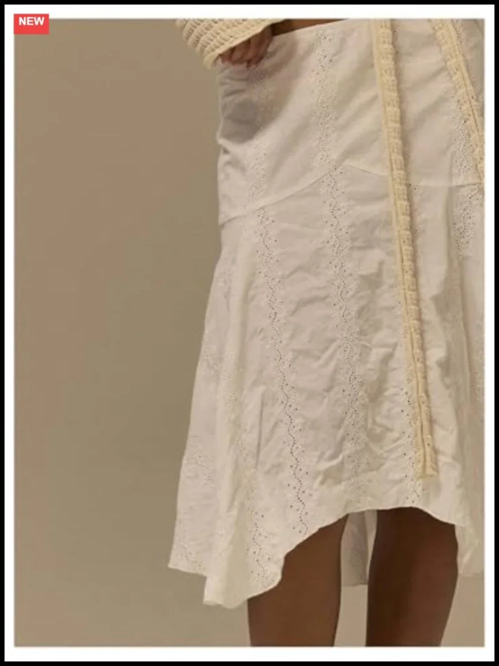 Ruffled A-Line Midi Skirt with Eyelet Embroidery, Low Rise, Summer Boho